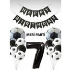 Meri Parti Futbol Temalı Siyah Beyaz Balon Seti Futbol Konsept Doğum Günü Parti Süsü (1–9 Yaş Seçenekli) - 000-Siyah - 7 YAŞ
