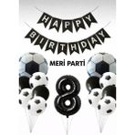 Meri Parti Futbol Temalı Siyah Beyaz Balon Seti Futbol Konsept Doğum Günü Parti Süsü (1–9 Yaş Seçenekli) - 000-Siyah - 8 YAŞ