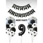 Meri Parti Futbol Temalı Siyah Beyaz Balon Seti Futbol Konsept Doğum Günü Parti Süsü (1–9 Yaş Seçenekli) - 000-Siyah