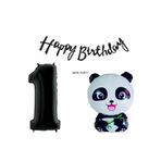 MERİ PARTİ Panda Konsept Panda Folyo Balon Happy Bırthday Banner Yaş Balonu Set