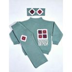 Meriç Bebe Kız Çocuk Dantel Motifli Saç Bandlı 3lü Triko Takım - Mint - 2 - 3 Yaş