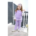 Meriç Bebe Saç Bandlı Pantolonlu Yanları Açık ve Bağlama Detay Süeterli Trend Kız Çocuk 3lü Akrilik Triko Takım - Lila - 4 - 5 Yaş