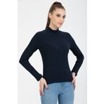 MERİCEY Kadın Lacivert Fitilli Yarım Balıkçı Yaka Kaşkorse Bluz