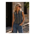 MERİDE Gold Düğme Detaylı Denim Yelek – Şık ve Modern Kadın Jean Yelek - 8112