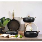 Merıdıan - 3528 - 7 Parça, Bio Granit, Tencere, Tava, Çeyiz Seti, Siyah Gövde, Gold Detay - 20 - 24 - 26 - 26 Cm
