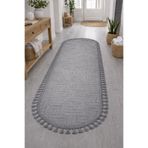 Merinos Çeşme Rölyef Oval Örgü Saçaklı Kaymaz Taban Yıkanabilir Koridor Salon Mutfak Halı Yolluk Kilim GRİ