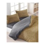 Merinos Fitilli Peluş Nevresim Takımı Çift Kişilik - Hardal - Gri - 160 x 200 cm
