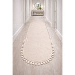 Merinos Rölyef Aden Oval Örgü Saçaklı Kaymaz Yıkanabilir Salon Mutfak Koridor Yolluk Halı Kilim KREM