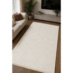 Merinos Rölyef Klasik Saçaklı Aden Yıkanabilir Kaymaz Taban Salon Mutfak Koridor Halı Yolluk Kilim KREM