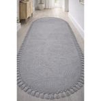 Merinos Rölyef Örgü Saçaklı Joy Kaymaz Taban Halı Yolluk Kilim GRİ