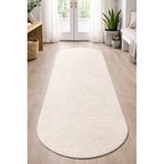 Merinos Rölyef Oval Kaymaz Yıkanabilir Bukle Salon Mutfak Koridor Yolluk Halı KREM