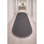 Merinos Rölyef Oval Örgü Saçaklı Aden Kaymaz Yıkanabilir Salon Mutfak Koridor Yolluk Halı Kilim ANTRASİT