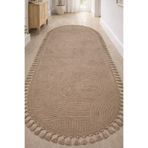 Merinos Rölyef Oval Örgü Saçaklı Joy Kaymaz Yıkanabilir Salon Mutfak Koridor Yolluk Halı Kilim VİZON