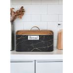 Merisa Home Bambu Kapak Görünümlü Metal Mermer Desenli Ekmeklik MRS-3035M - Beyaz - Siyah