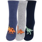 meristanbul 3'lü Erkek Çocuk Dinozor Motifli Çorap Seti - Renkli ve Eğlenceli Tasarım (3lü Set (Mavi, Gri, Siyah), 27-30)