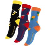 Meristanbul 3'lü Unisex Renkli Meyve Desenli Çorap – Eğlenceli Ananas, Çilek ve Tropikal Motifli – Pamuklu (Muz-Karpuz-Ananas, 36-40)