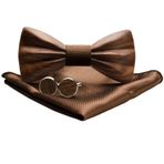 MERIT OCEAN Ahşap sinek, 3D ahşap papyon, siyah ceviz, erkek, masif ahşap kol düğmeleri, cep mendili seti, damat, nikah şahitleri, düğün hediyesi, kutulu, erkekler için, Kahverengi, M