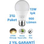 Merkez Avize Horoz 9W LED Ampul Günışığı E27 Duy 900 Lümen LED Lamba 3lü - Gün Işığı