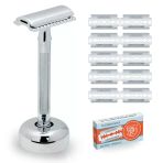 Merkur Tıraş Makinesi Seti 23C, Birinci Sınıf Tıraş Makinesi, Tıraş Standı Ve 10X Platin Bıçak Dahil | Parlak Krom | Kapalı Tarak | Islak Tıraş İçin İdeal | Almanya'da Yapıldı