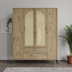 Merlin Mobilya Diamond 4 Kapaklı Modern Meşe Renkli MDF Dolap 2 Çekmeceli Ayna Yok