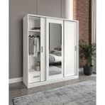 Merlin Mobilya Luna 3 Kapaklı Beyaz Aynalı Sürgülü Dolap MDF Malzemeden Modern Tasarım