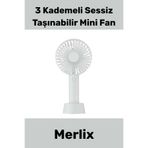 Merlix #Vantilatör Usb Şarjlı 3 Kademeli Sessiz Taşınabilir Mini Fan Pervaneli Soğutucu Küçük Vantilatör