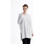 Mermaya Premium Kalite Penye Tunik. - Standart - Beyaz - Hafif Siyah