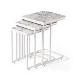 Mermer Desen C Zigon Sehpa 3'lü Mdflam Desenli Renkli 4286 BEYAZ MERMER MDF (B)