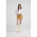 Mermer Desenli Kargo Cep Detaylı Mini Rusted Jean Etek Camel - XS