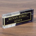 Mermer Desenli Kristal Masa İsimliği Ofis Hediye Masaüstü İsimlik