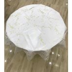 Mermer Desenli Yuvarlak Masa Örtüsü, PVC Astarlı, Altın Detaylı, 140 cm
