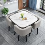 Mermer Kare Yemek Masası Seti Oturma Odası Mutfak Balkon Sehpa ve Sandalye Kombinasyonu Modern Salon Yemek Mobilyaları (Stil 6 80 * 80 * 75 cm)
