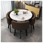 Mermer sehpa ve sandalye seti, oturma odası, balkon, ofis veya salon için, 4 sandalyeli şık yemek masası, yuvarlak toplantı odası, şık dekor için
