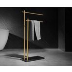 Mermer Tabanlı 2 Katlı Bağımsız Banyo Havlu Askısı, Bakır Havlu Standı, Banyo ve Çamaşır Odası için İskandinav Tarzı Havluluk, A-Siyah, 50x20x88cm