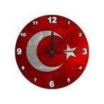 Mermer Zeminde Türk Bayrağı Şekilli Duvar Saati (407685172) Kırmızı