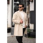 Mero Life Erkek Bej Kemerli Oversize Rahat Kesim Kaşe Kaban - XL