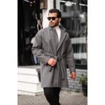 Mero Life Erkek Gri Kemerli Oversize Rahat Kesim Kaşe Kaban