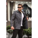 Mero Life Erkek Gri Mevsimlik Astarlı Kemerli Kruvaze Trençkot - 2XL