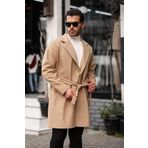 Mero Life Erkek Hardal Kemerli Oversize Rahat Kesim Kaşe Kaban