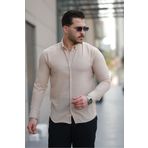 Mero Life Erkek Krem Basic %100 Pamuklu Dökümlü Kumaş Uzun Kollu Salaş Gömlek