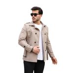 Mero Life Erkek Krem Mevsimlik Astarlı Kemerli Kruvaze Trençkot Krem