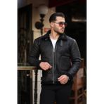 Mero Life Erkek Napa Deri Içi Full Kürklü Yüksek Kalite Slim Fit Siyah Mont & Ceket