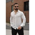 Mero Life Erkek Pera Kumaş Keten Görünümlü Mevsimlik Rahat Kullanım Pamuklu Dökümlü Salaş Gömlek - Beyaz