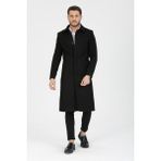 Mero Life Erkek Siyah Dar Kesim Uzun Yün Karışımlı Kaşe Gömlek Yaka Palto&kaban - 3XL