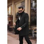 Mero Life Erkek Siyah Ezel Dar Kesim Dik Yaka Uzun Kaşe Kaban - 2XL