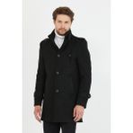Mero Life Erkek Siyah Ezel Dar Kesim Dik Yaka Uzun Kaşe Kaban - 4XL