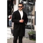 Mero Life Erkek Siyah Kemerli Oversize Rahat Kesim Kaşe Kaban - XL