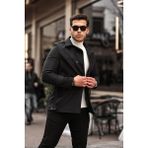 Mero Life Erkek Siyah Mevsimlik Astarlı Kemerli Kruvaze Trençkot - 2XL
