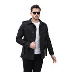 Mero Life Erkek Siyah Mevsimlik Astarlı Kemerli Kruvaze Trençkot Siyah