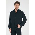 Mero Life Erkek Siyah Oversize Tek Cepli Dökümlü Kumaş Salaş Gömlek
